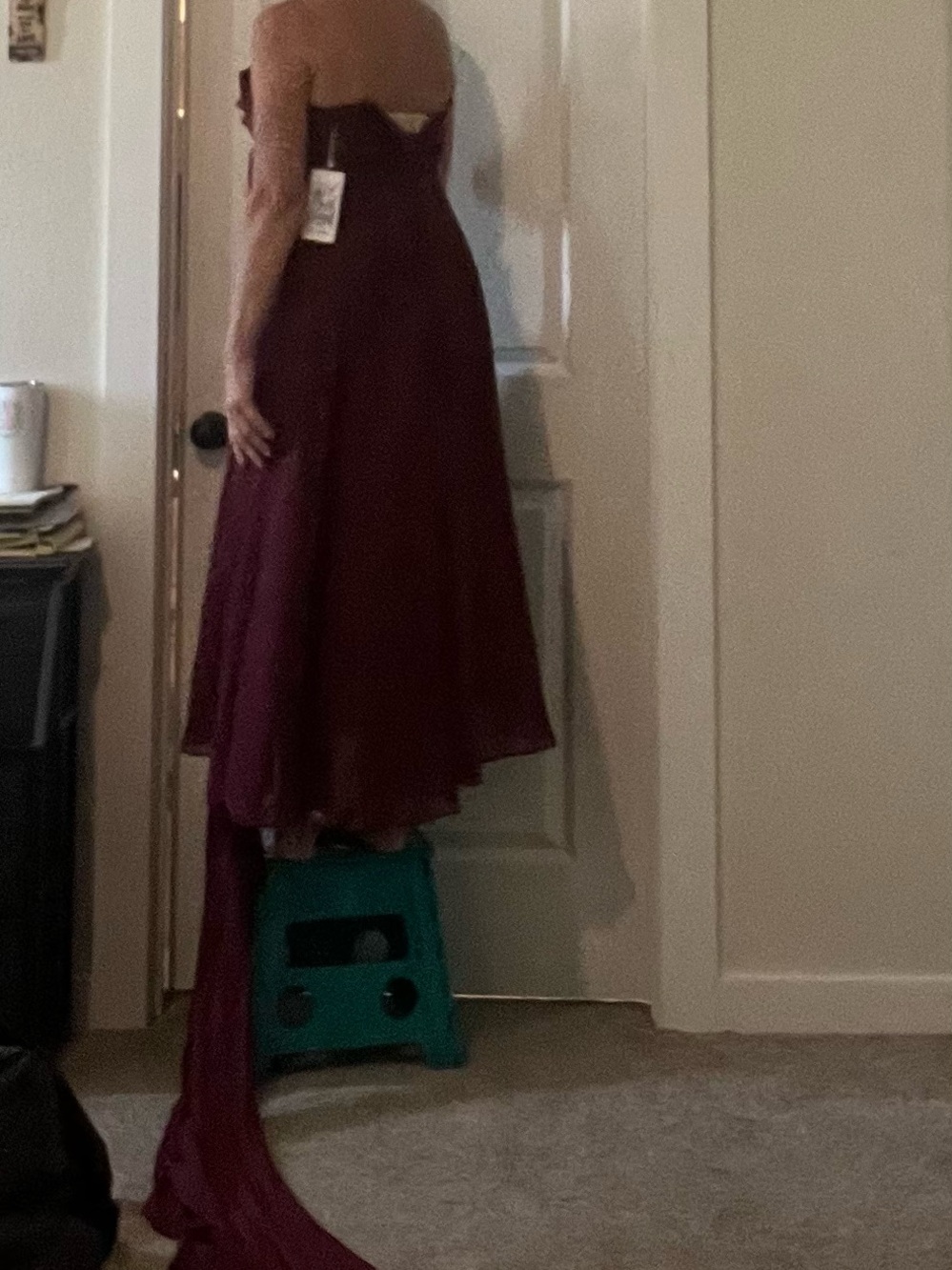 Strapless Burgundy High-Low Evening Dress - Unbranded